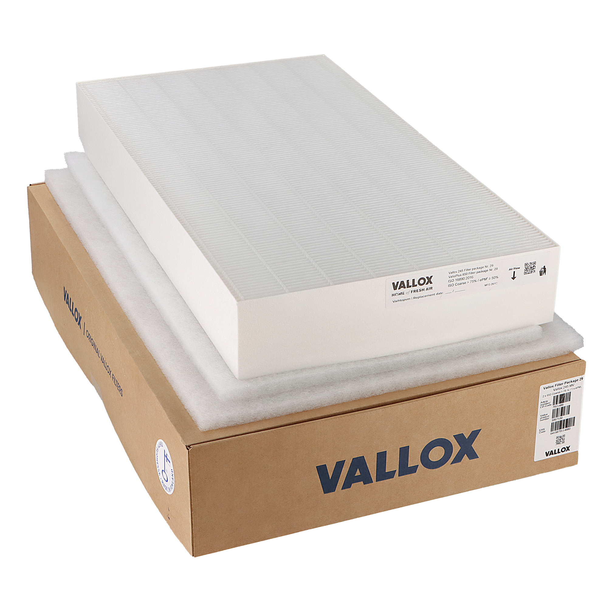 Vallox 245 MV - ValloPlus 850 filter set No. 29 G4+G4+F7 (original) 455x701x20 + 701x379x20 + 701x379x96