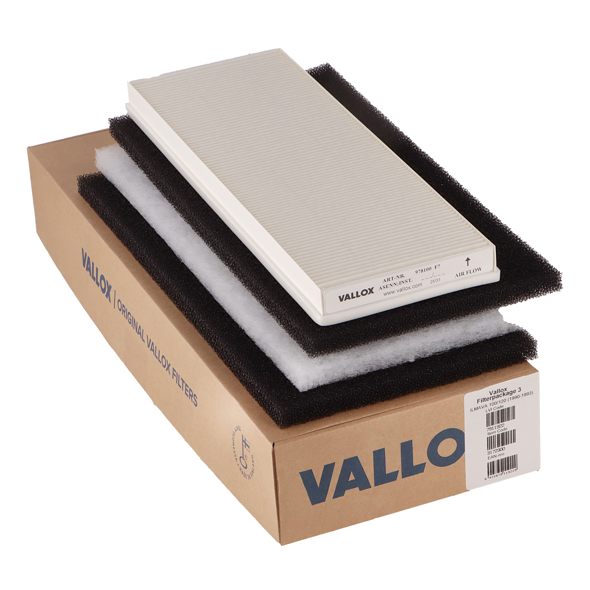 Vallox ILMAVA 100-120 (1990-1993) filter set No. 3 G1+G1+G4+F7 (original)