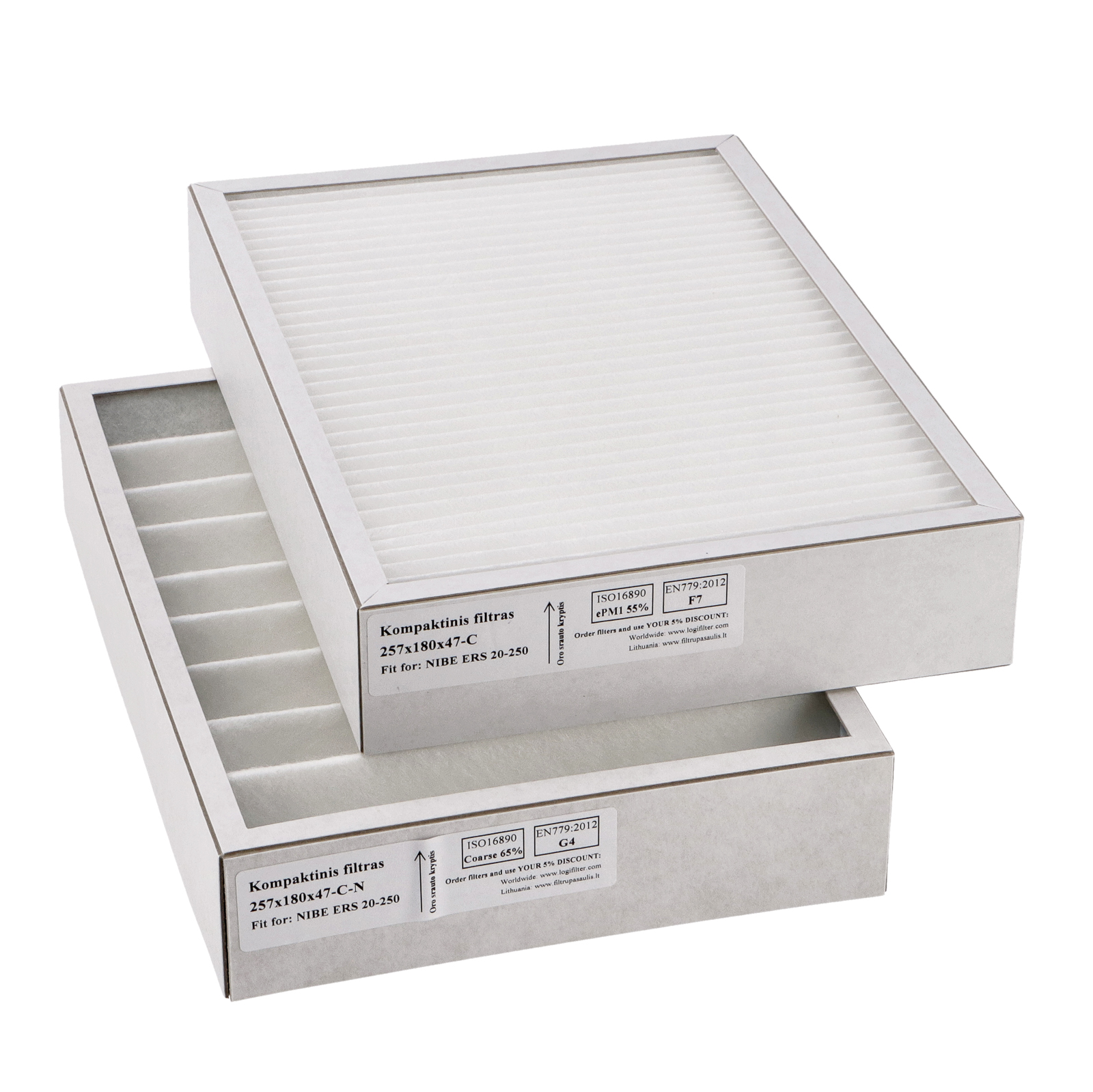Genvex ECO 190 / ECO 190 XL filter set G4+F7 (house brand) 257x180x47